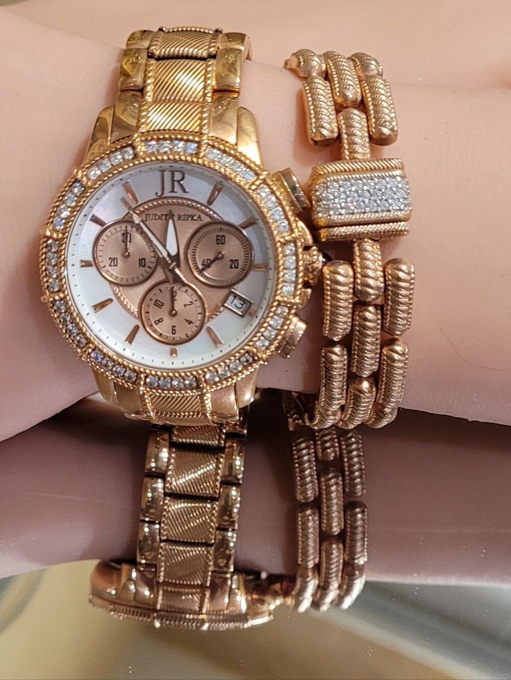 Judith Ripka Unique Style Rose Gold link bracelet. Diamonique. 6 1/2 Rare Find - Picture 9 of 11